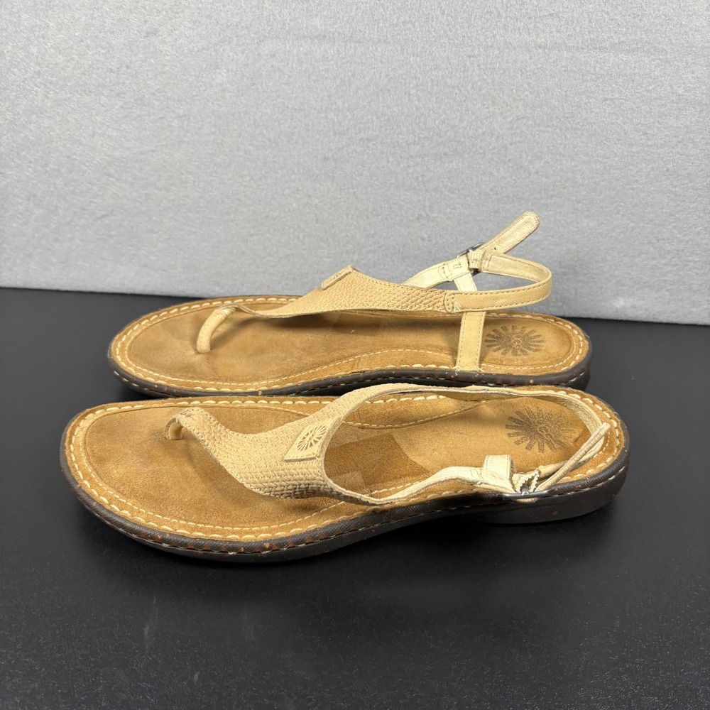 Ugg Australia Sefina Leather Thong Sandals Women's Size 9 Beige 3132 Adjustable
